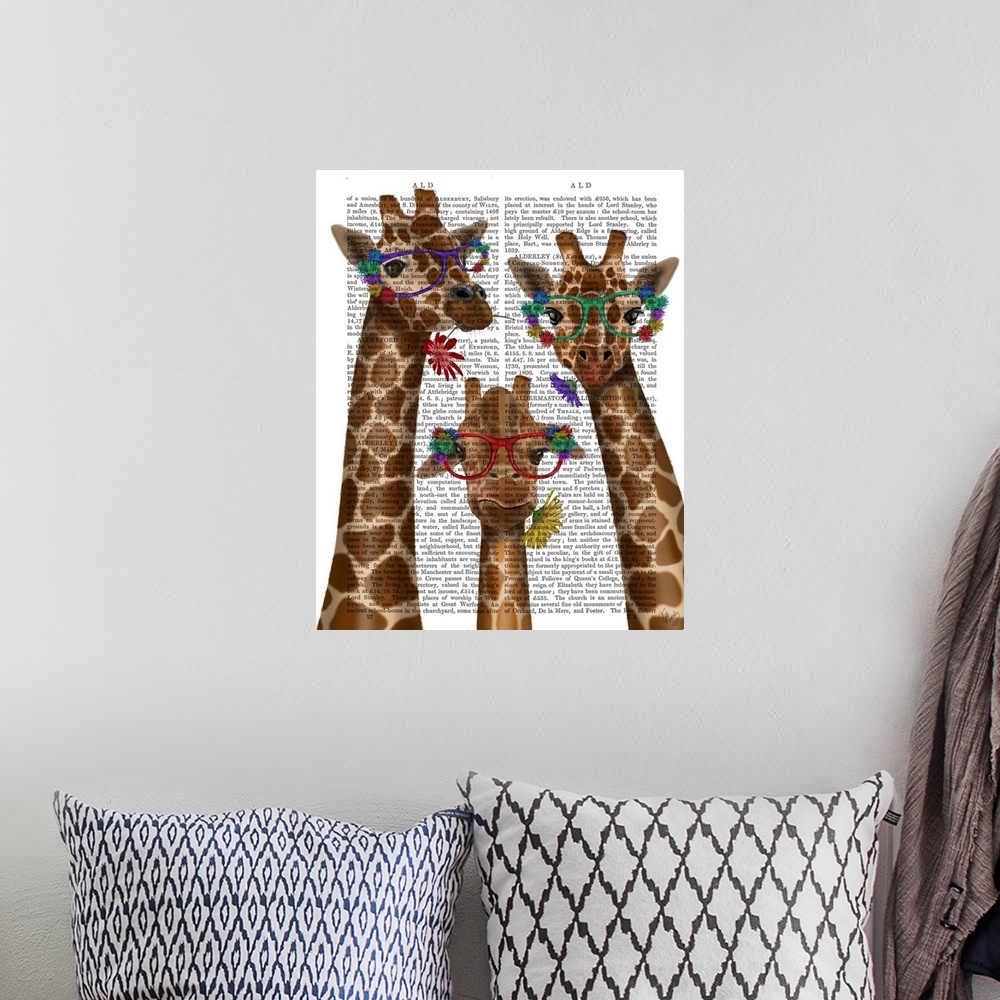 A bohemian room featuring Giraffe and Flower Glasses, Trio