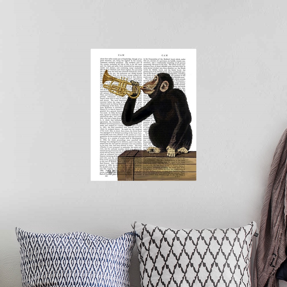 A bohemian room featuring Monkey Playing Trumpet