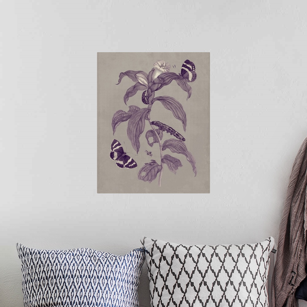 A bohemian room featuring Nature Study in Plum and Taupe I