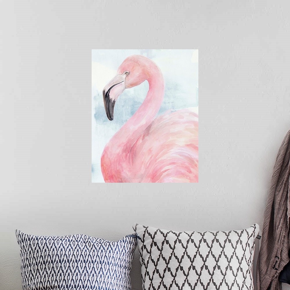 A bohemian room featuring Pink Flamingo Portrait II
