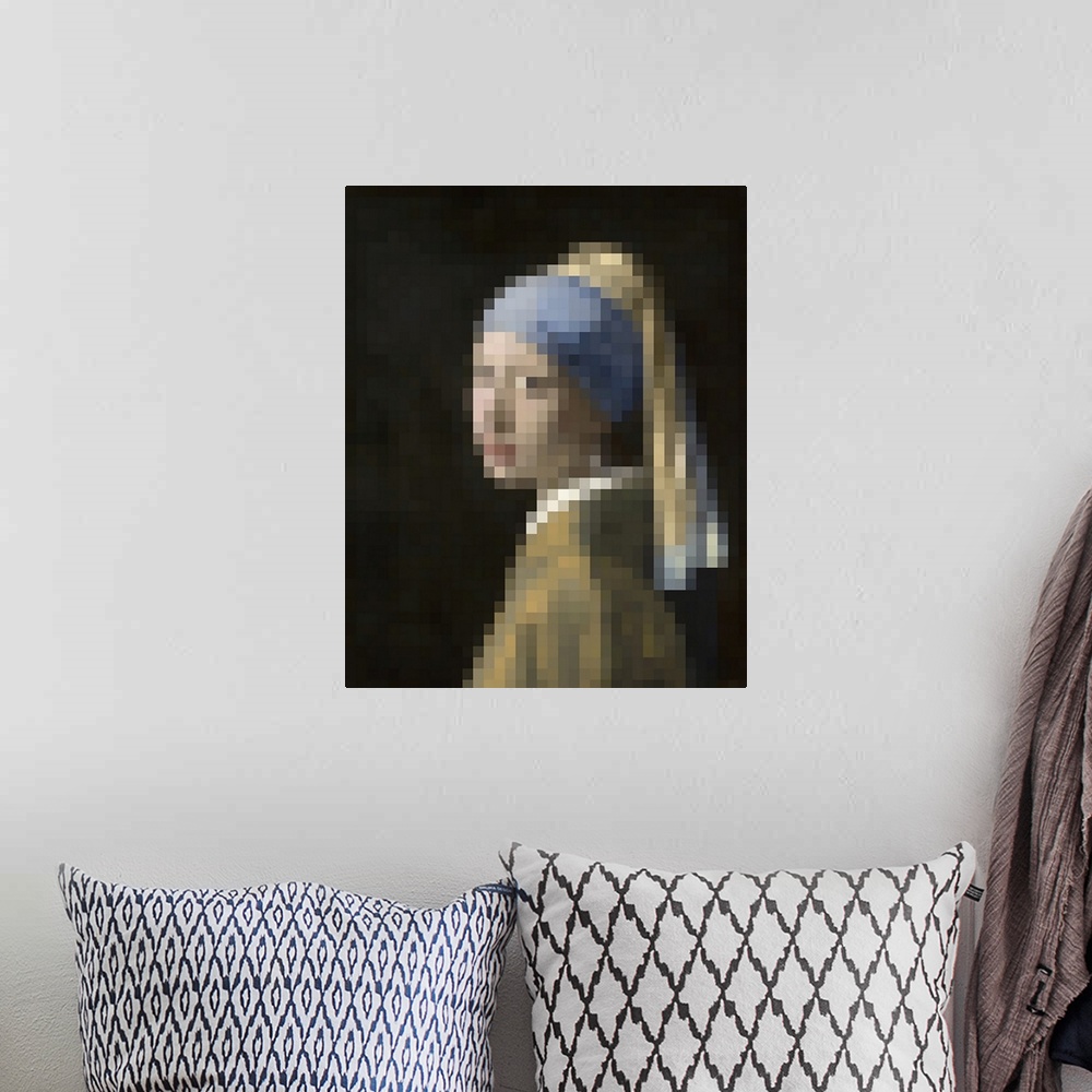 A bohemian room featuring Pixelated Girl With A Pearl Earring