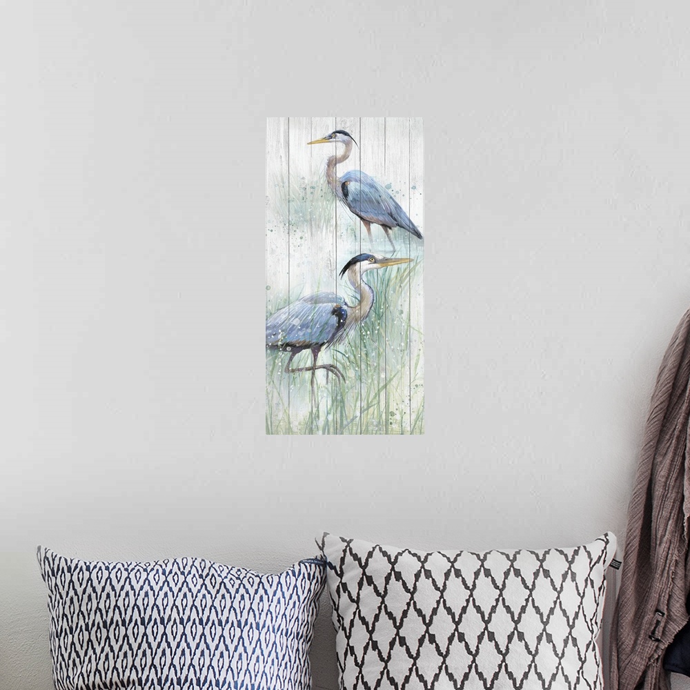 A bohemian room featuring Seaside Heron Pair I