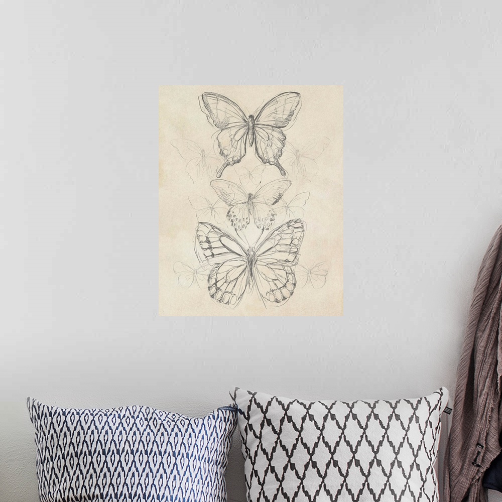 A bohemian room featuring Vintage Butterfly Sketch II