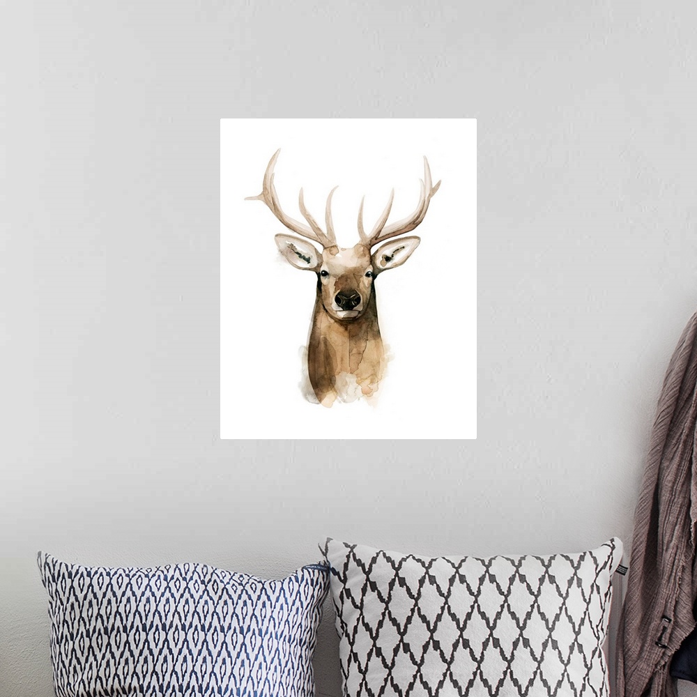 A bohemian room featuring Watercolor Elk Portrait I