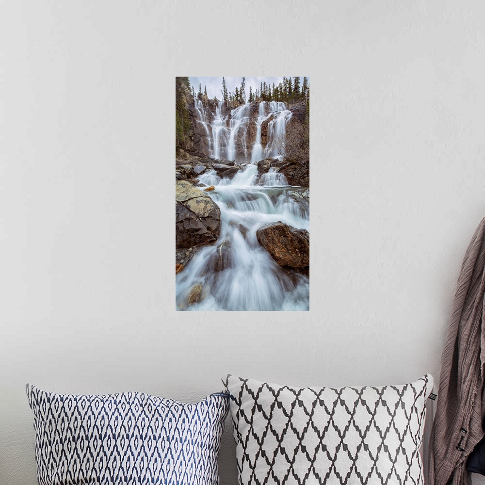 A bohemian room featuring Tangle Creek waterfalls, Jasper National Park, Alberta, Canada