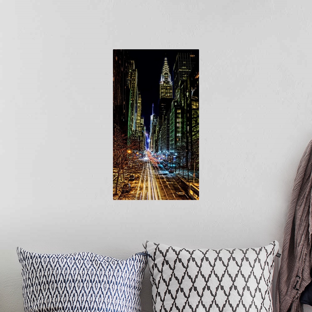A bohemian room featuring Chrysler Building And 42nd Street At Night
