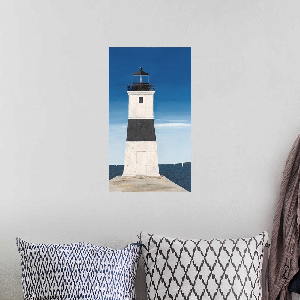 A bohemian room featuring Painting of Erie Harbor North Pier Light in Pennsylvania.