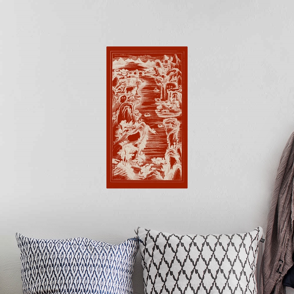 A bohemian room featuring Chinese Bird's-eye View in Red I