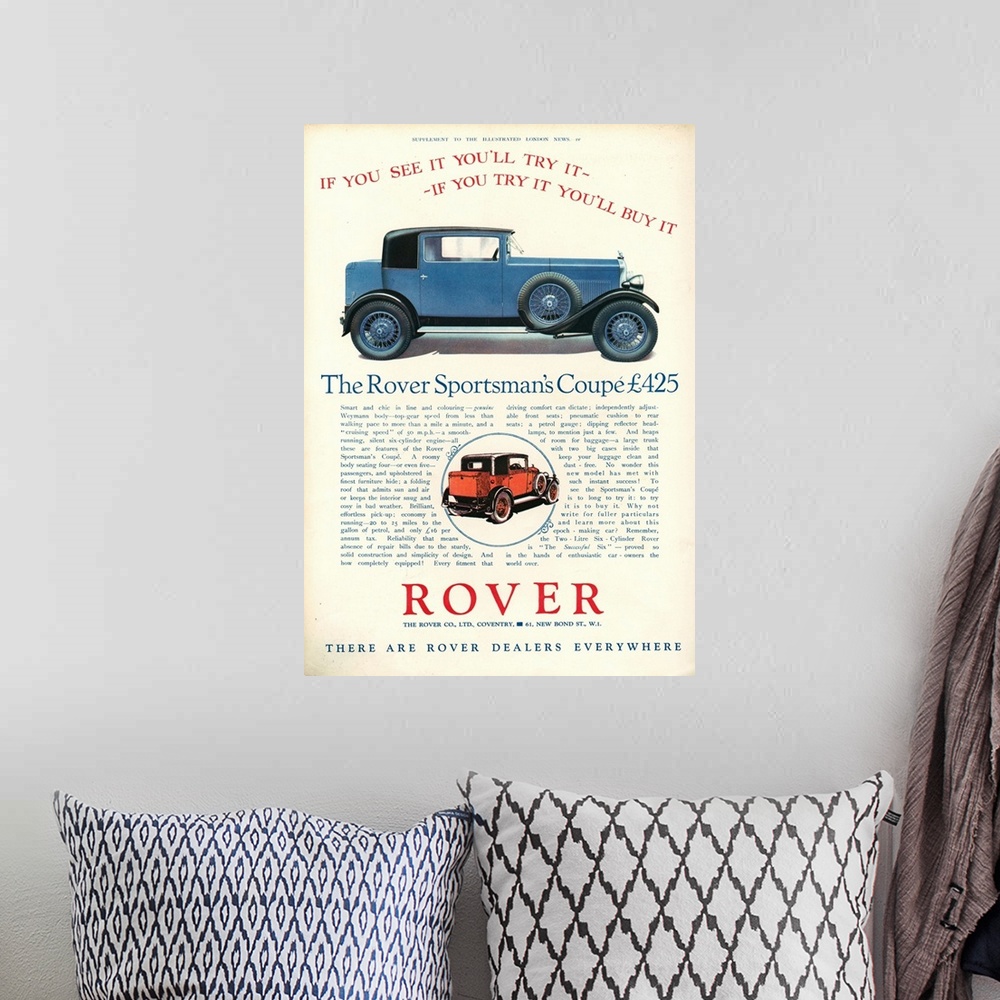 A bohemian room featuring 1920's UK Rover Magazine Advert
