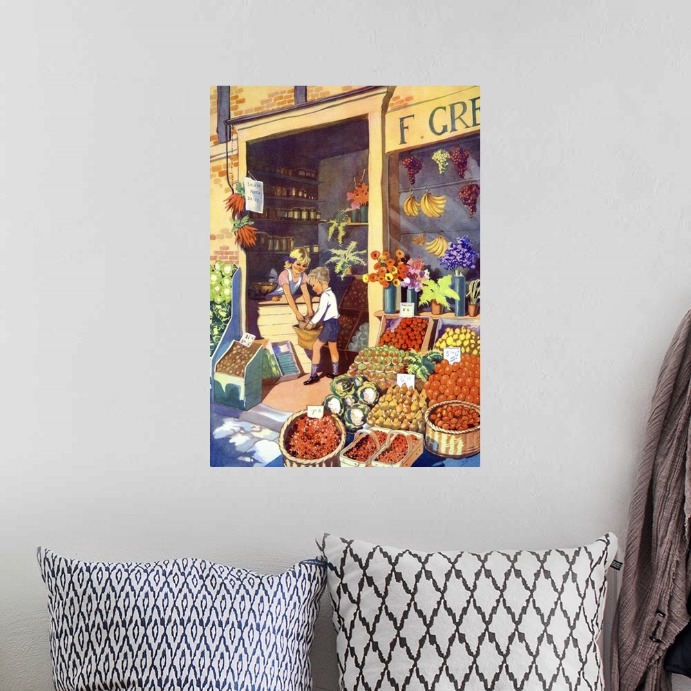 A bohemian room featuring Child Buying Fresh Fruit