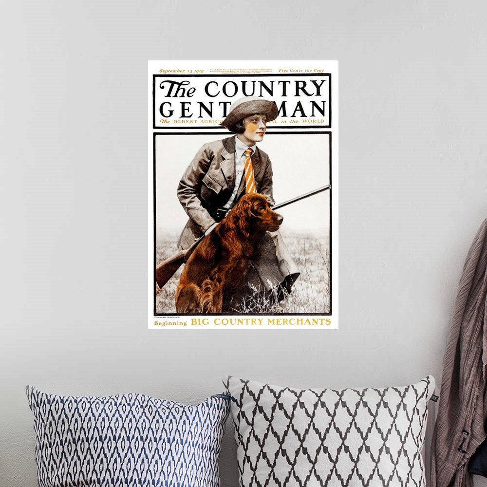 A bohemian room featuring Cover of Country Gentleman agricultural magazine from the early 20th century.