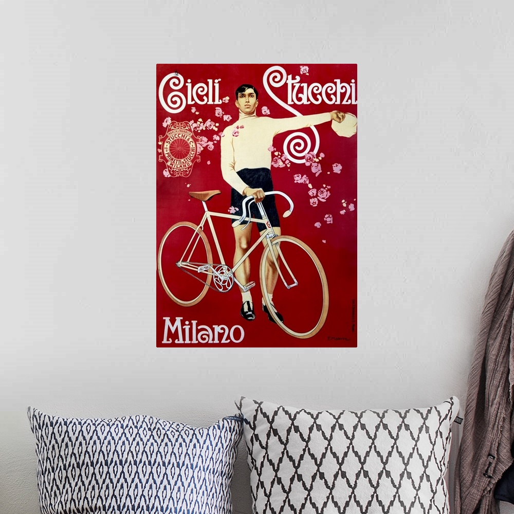 A bohemian room featuring Italian Vintage Cycling Poster