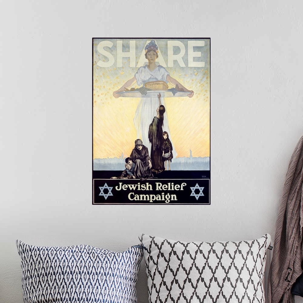 A bohemian room featuring Share, Jewish Relief Campaign, 1917, Vintage Poster