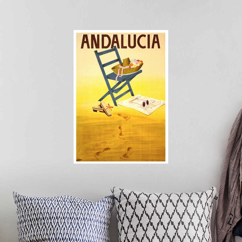 A bohemian room featuring Andalucia - Vintage Travel Advertisement