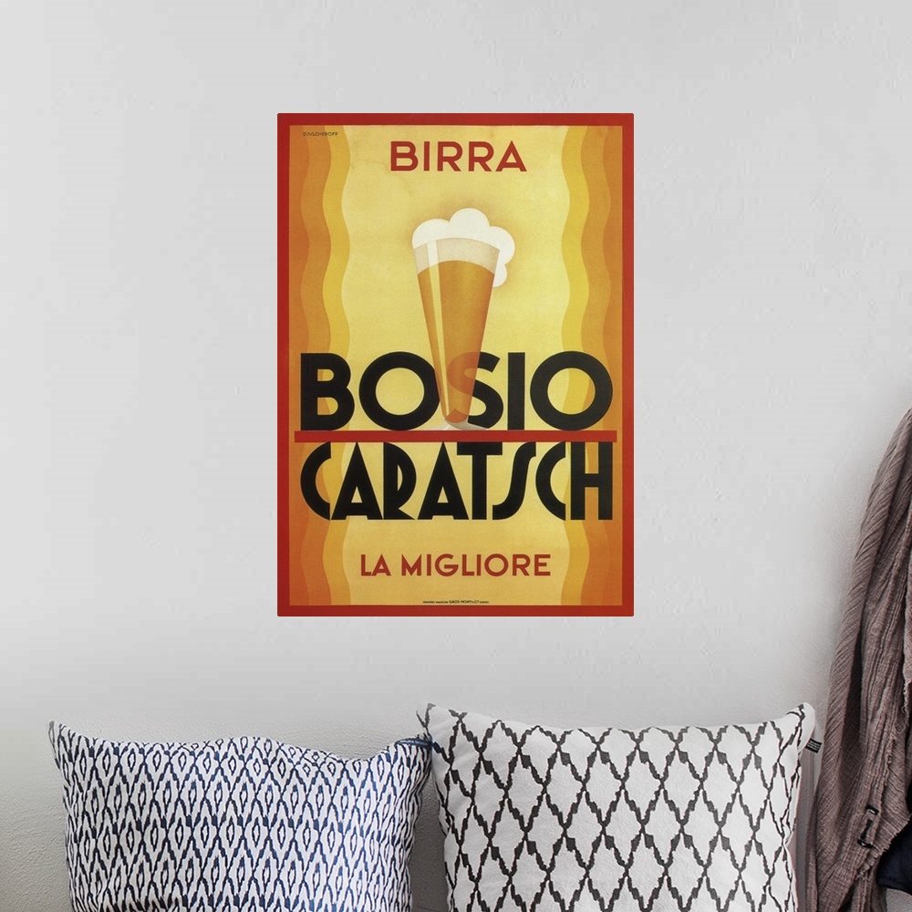 A bohemian room featuring Birra Bosio - Vintage Beer Advertisement