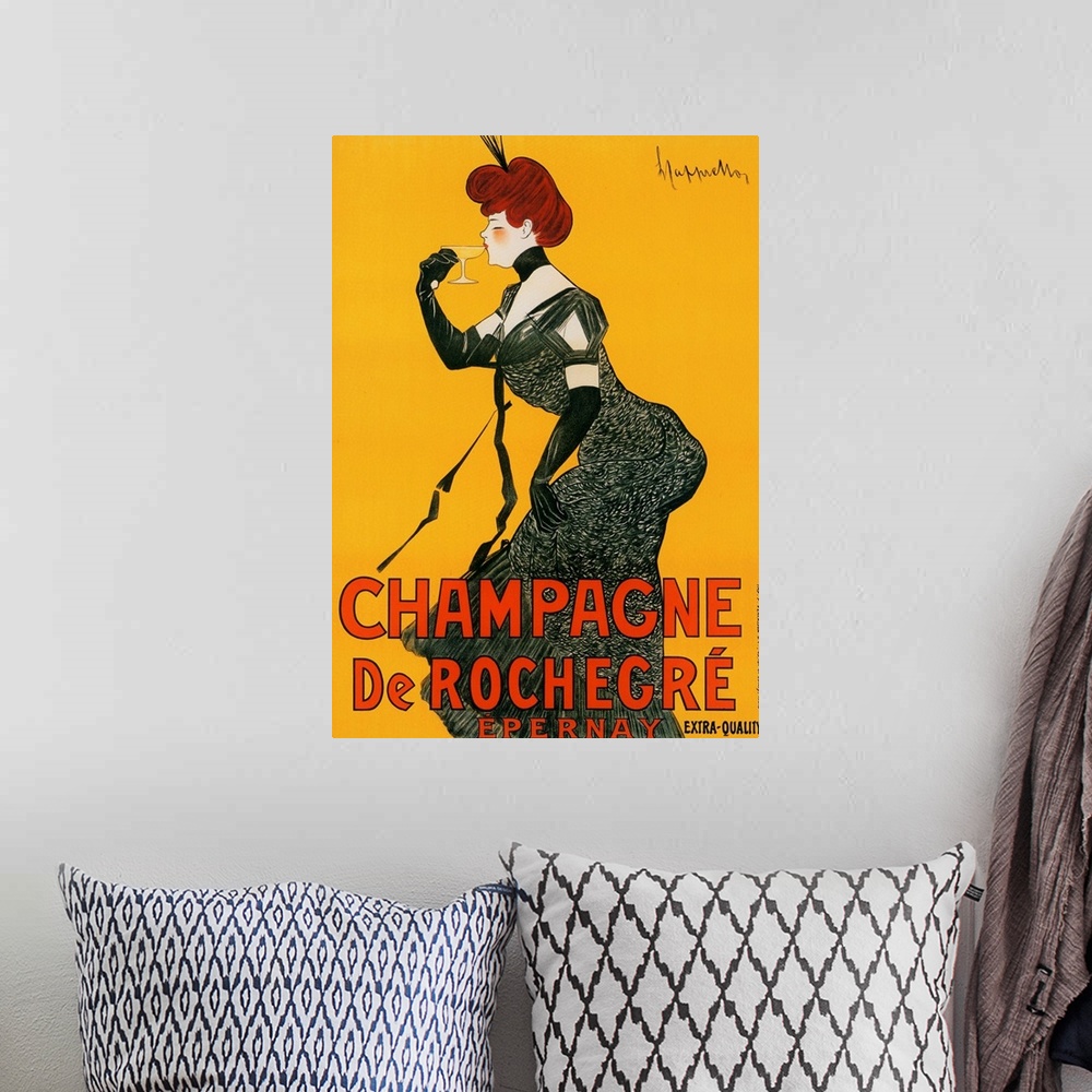 A bohemian room featuring Champagne de Rochegre - Vintage Advertisement