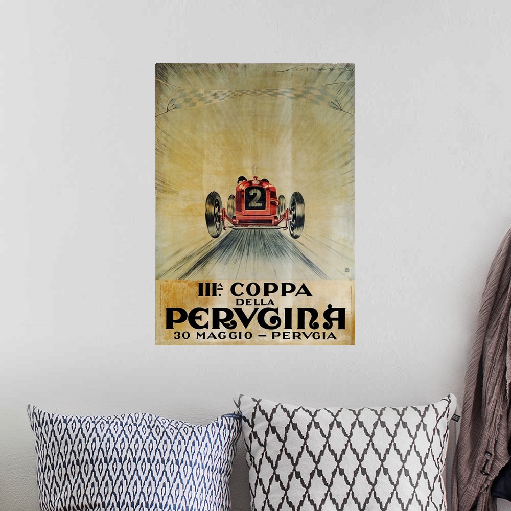 A bohemian room featuring Vintage poster advertisement for Coppa.