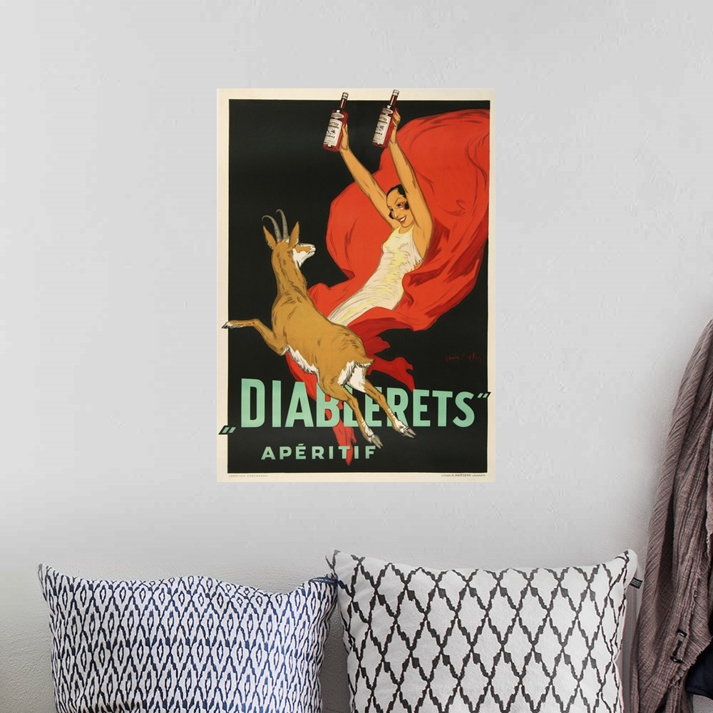 A bohemian room featuring Diablerets - Vintage Beverage Advertisement
