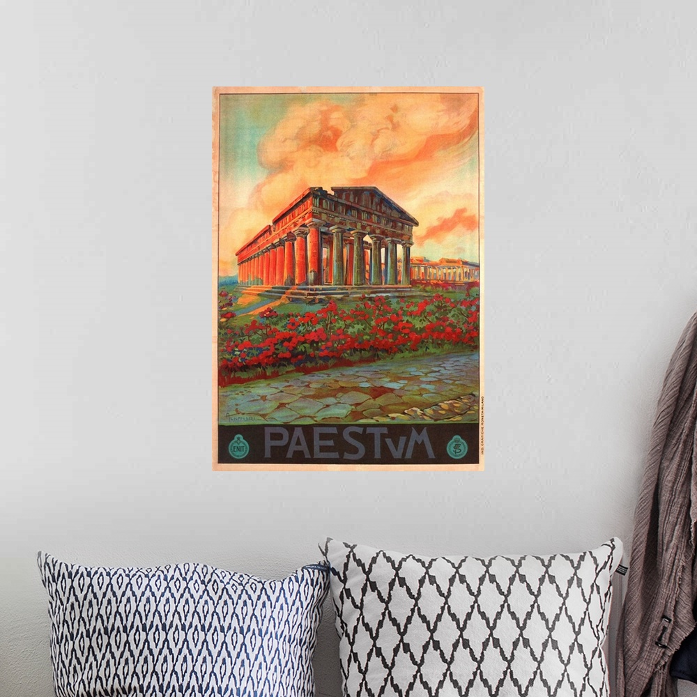 A bohemian room featuring Paestum, Italy - Vintage Travel Advertisement