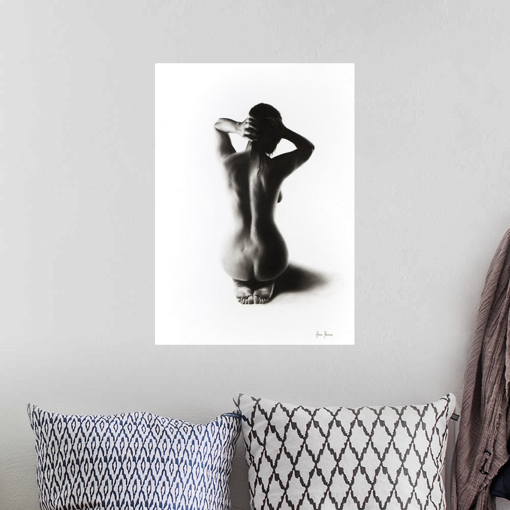 A bohemian room featuring Nude Woman Charcoal Study 57