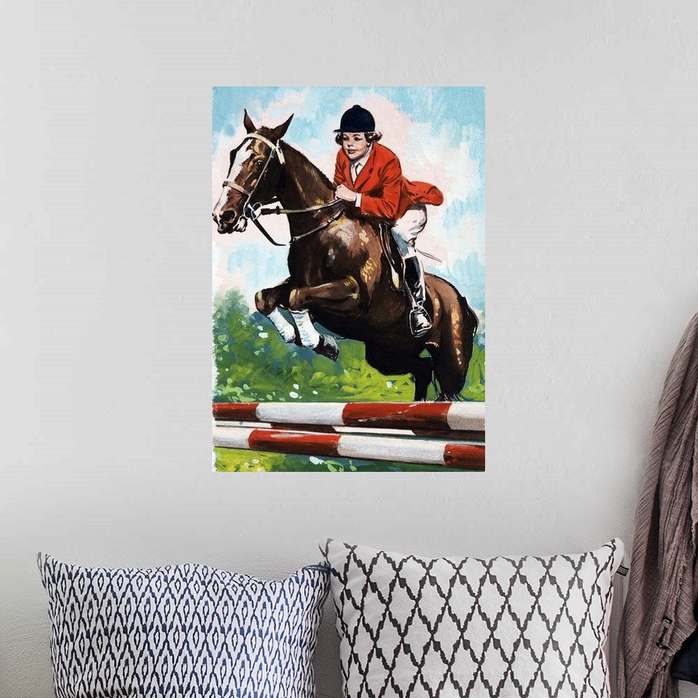 A bohemian room featuring Horse jumping.