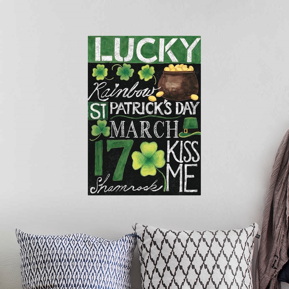 A bohemian room featuring Everyone is Irish with this St. Patrick's Day inspired art.