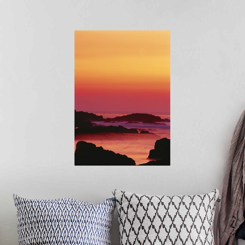 A bohemian room featuring California, Monterey Peninsula, Pacific Grove, Offshore rocks at sunset