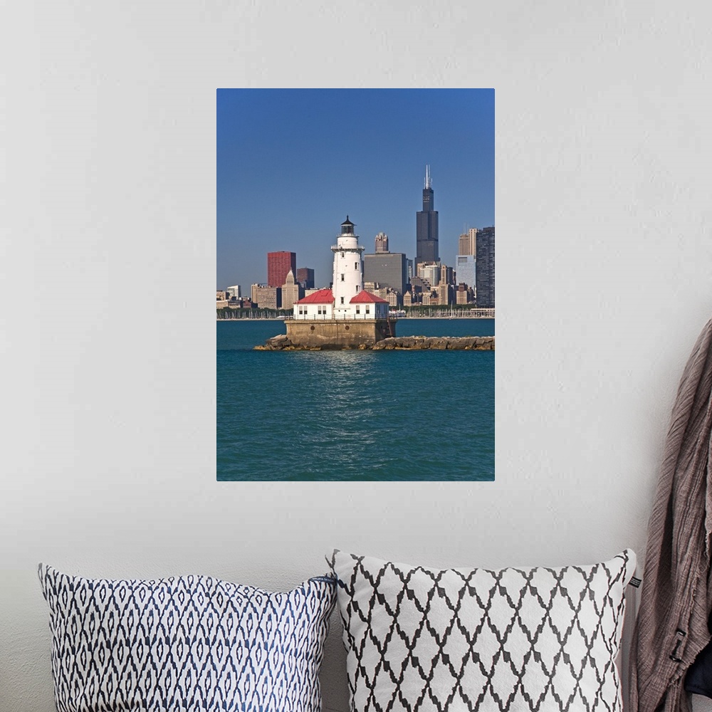 A bohemian room featuring Passing by Chicago Harbor Lighthouse.