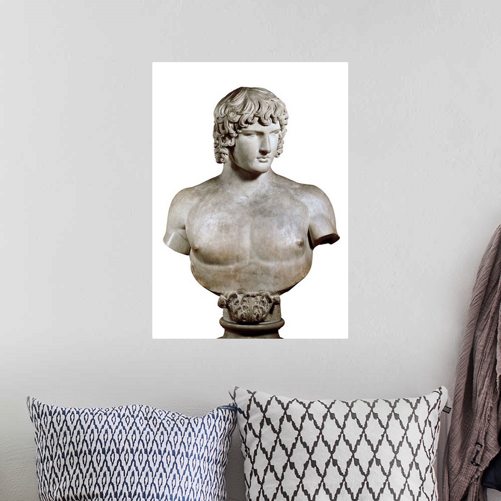 A bohemian room featuring Bust of Antinous, Roman art