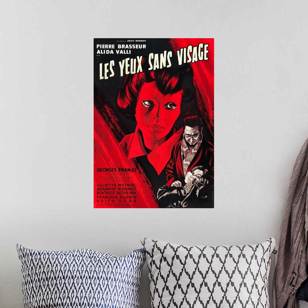 A bohemian room featuring Eyes Without A Face - Vintage Movie Poster (French)