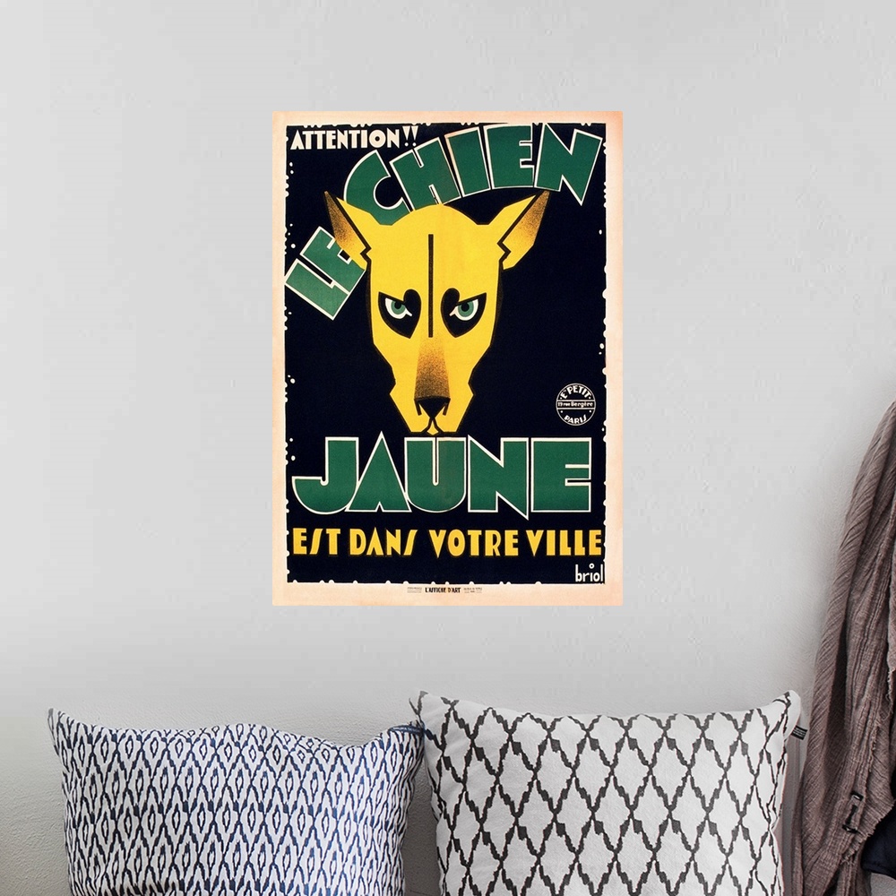 A bohemian room featuring Le Chien Jaune, (aka The Yellow Dog), French Poster, 1932.