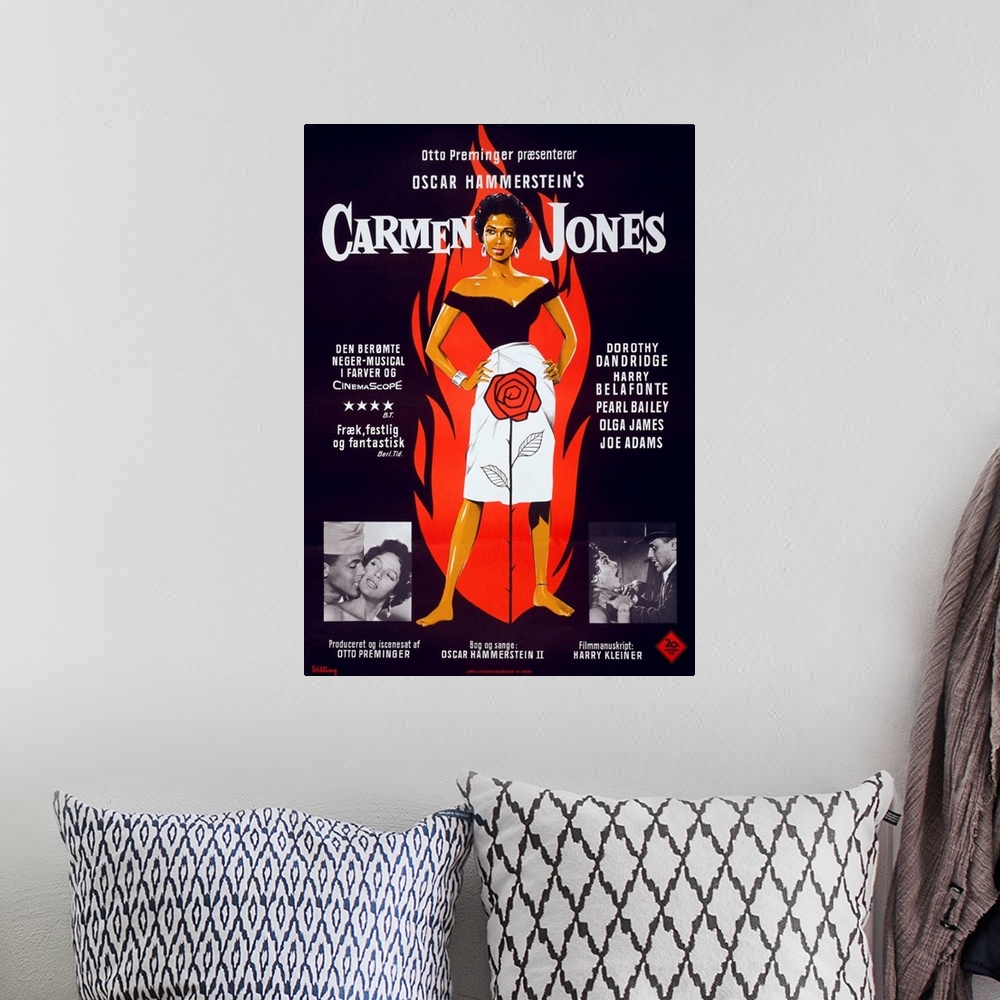 A bohemian room featuring Motion picture poster for CARMEN JONES, shows Dorothy Dandridge as Carmen and Harry Belafonte in ...