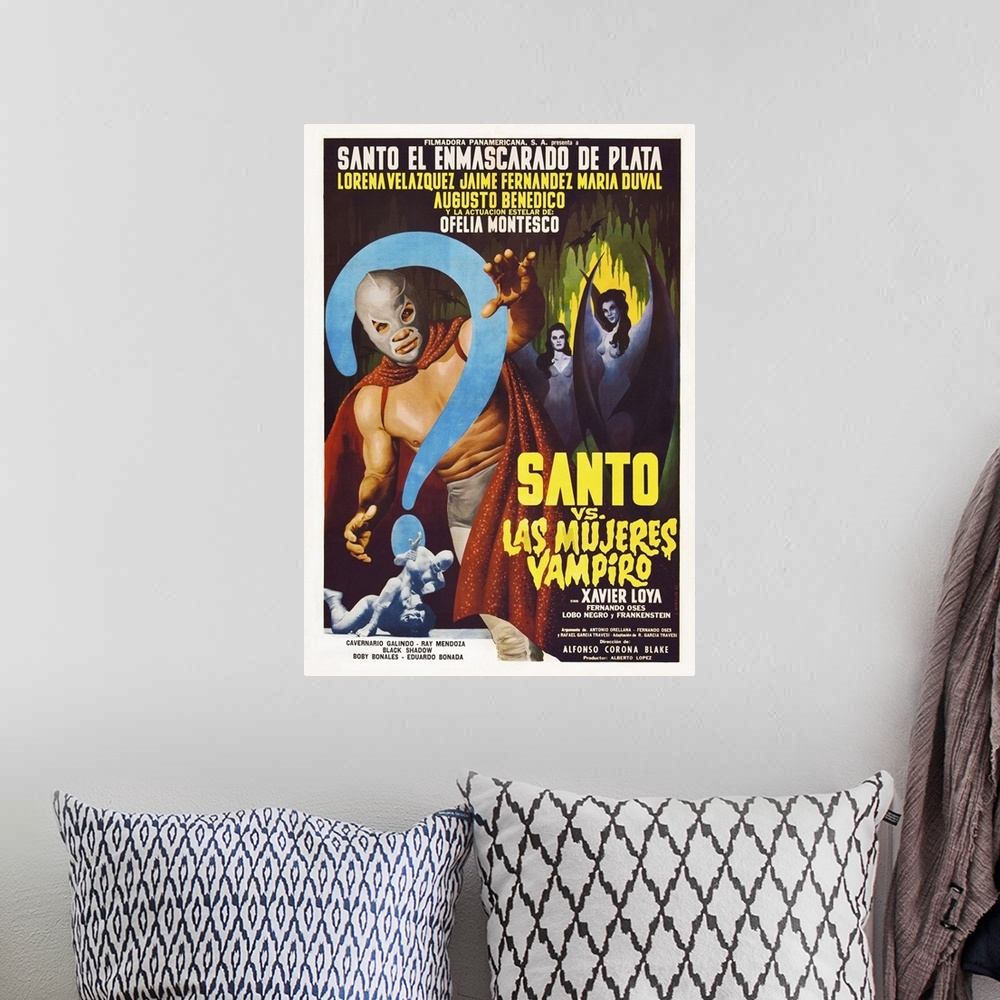 A bohemian room featuring Santo Versus The Vampires - Vintage Movie Poster (Mexican)