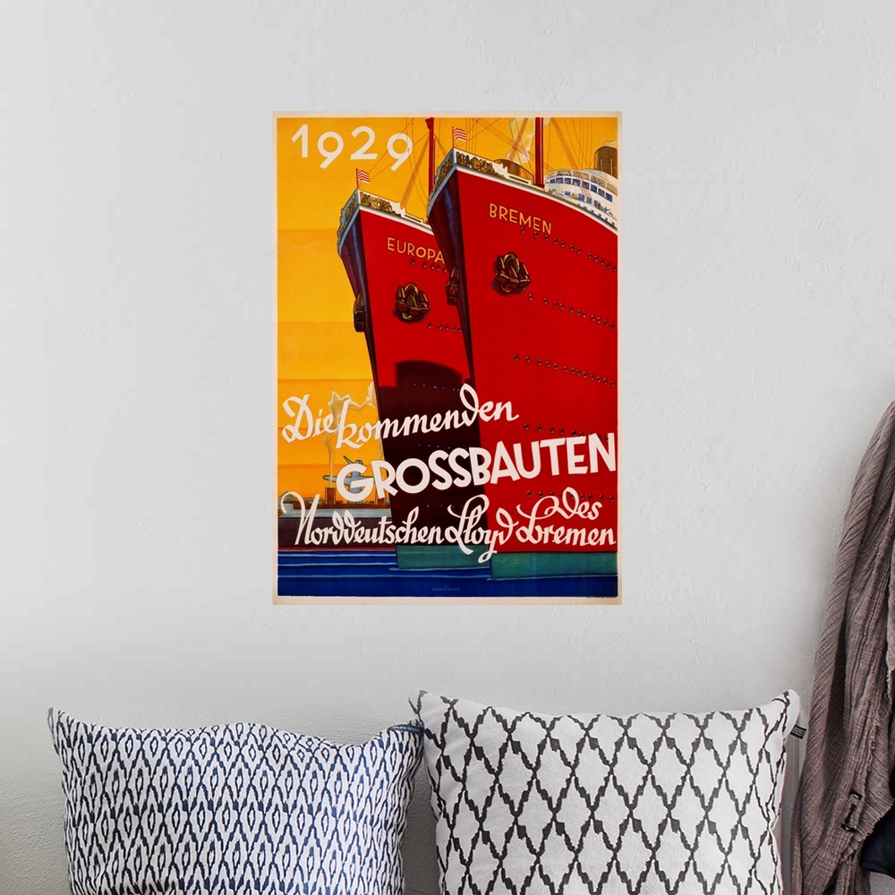 A bohemian room featuring Die Kommenden Grossbauten Poster By Bernd Steiner