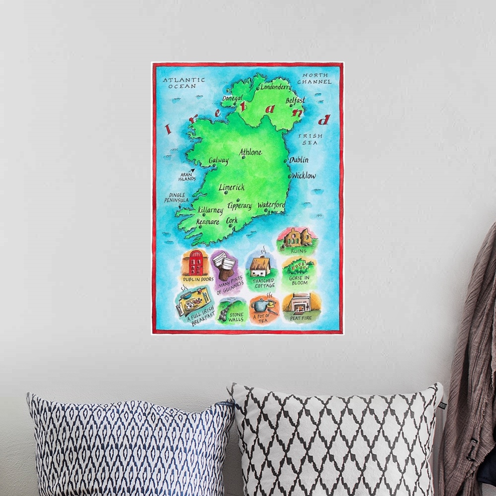 A bohemian room featuring Illustrated Map of Ireland