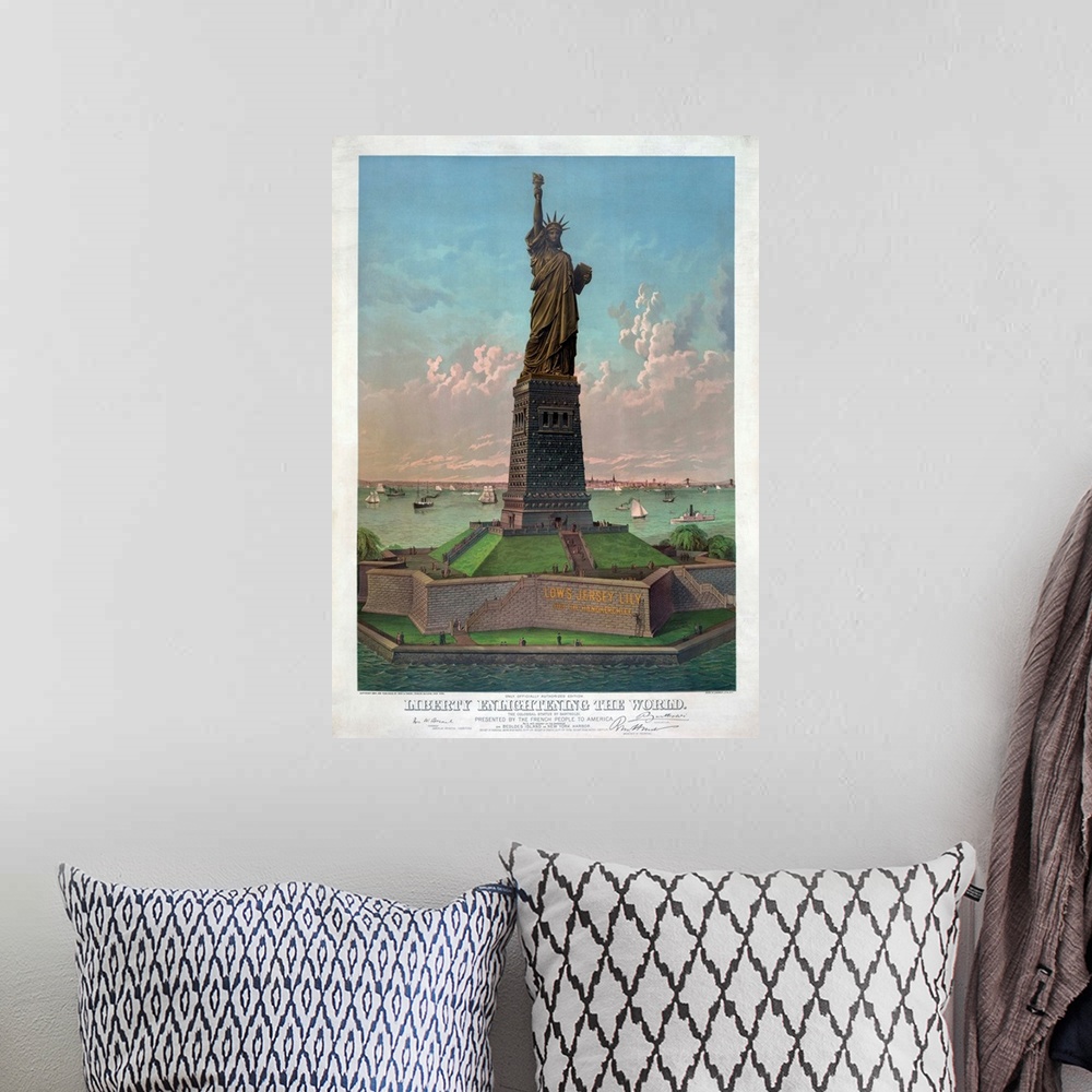 A bohemian room featuring Liberty Enlightening the World, chromolithograph by Buek