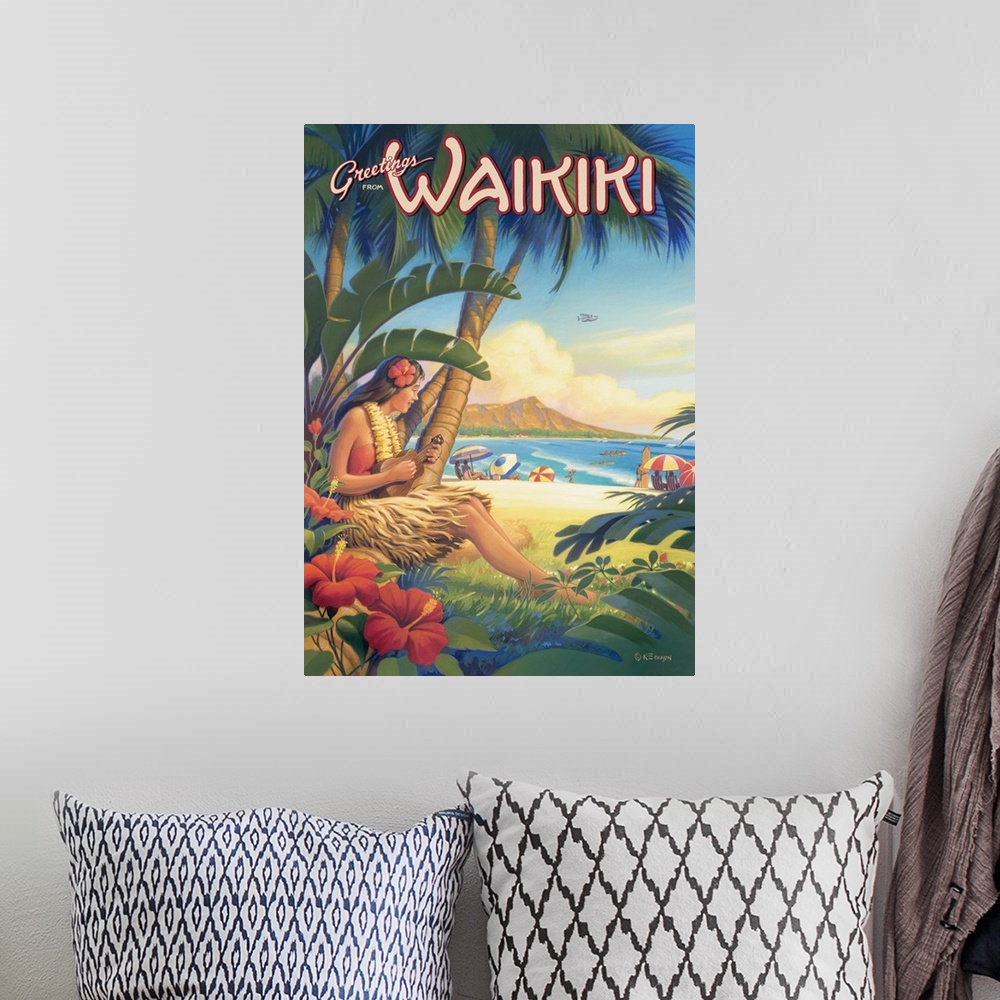 A bohemian room featuring Greetings from Waikiki