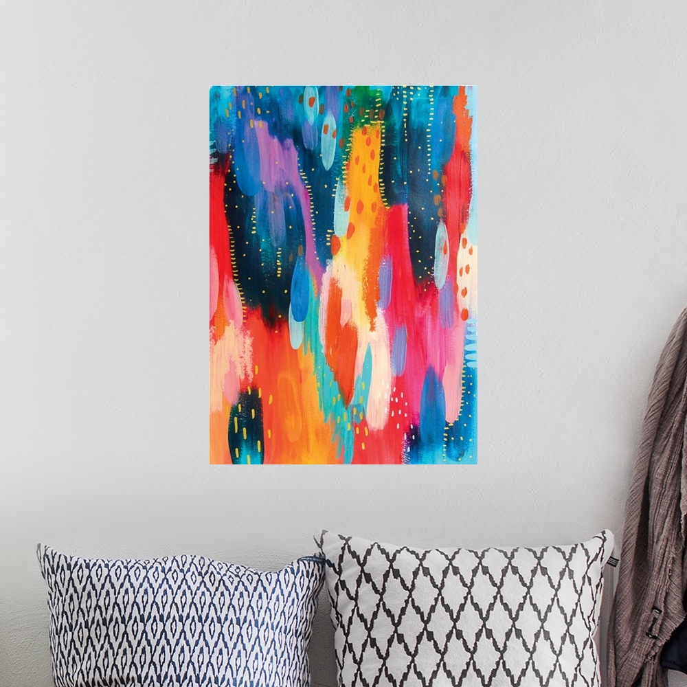 A bohemian room featuring Bright Brush Strokes Blue And Orange