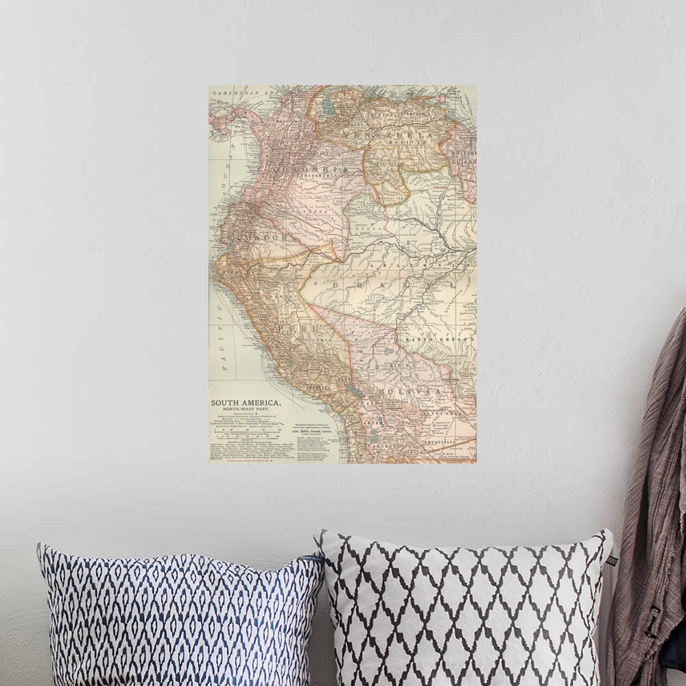 A bohemian room featuring South America, North-West Part - Vintage Map