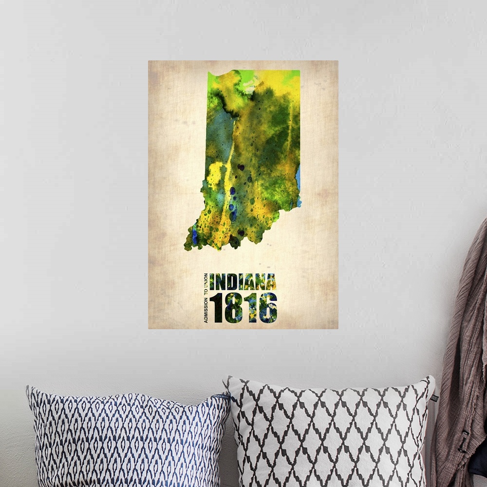 A bohemian room featuring Indiana Watercolor Map