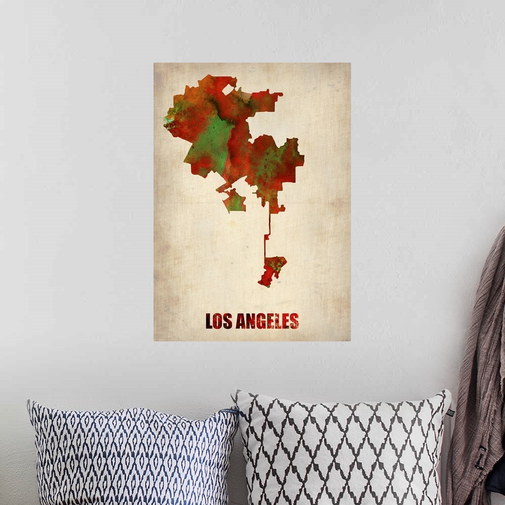 A bohemian room featuring Los Angeles Watercolor Map I