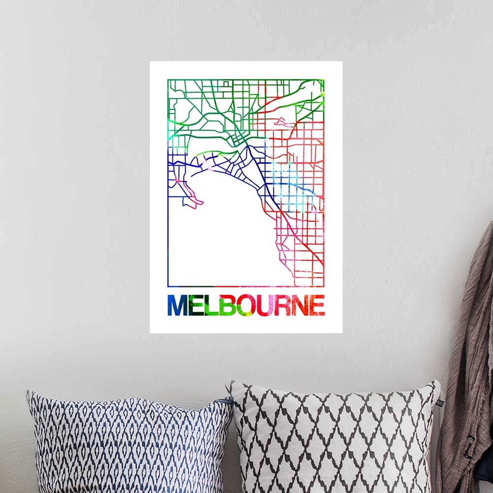 A bohemian room featuring Colorful map of the streets of Melbourne, Australia.