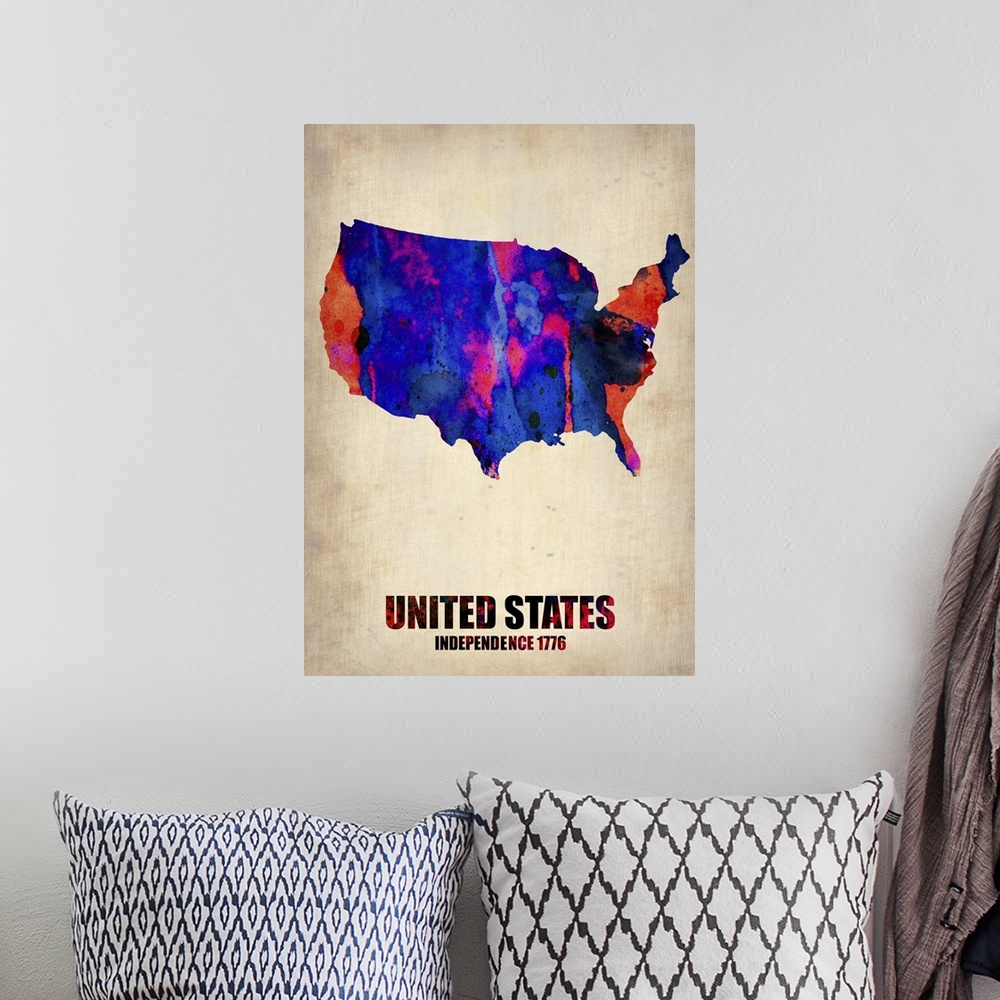 A bohemian room featuring USA Watercolor Map I
