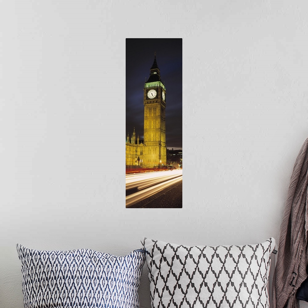 A bohemian room featuring Clock tower lit up at night, Big Ben, Houses of Parliament, Palace of Westminster, City Of Westmi...