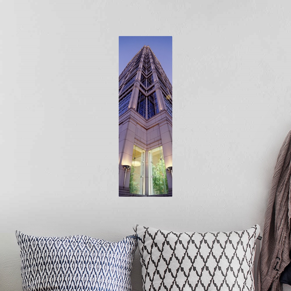 A bohemian room featuring Low angle view of a skyscraper, Chicago, Illinois