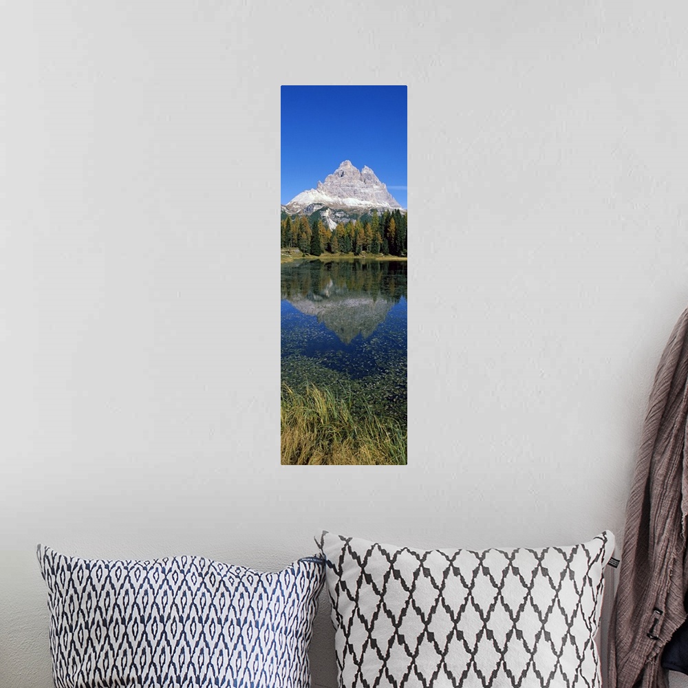 A bohemian room featuring Reflection of a mountain in a lake, Lake Misurina, Alto Adige, Trentino Alto Adige, Italy