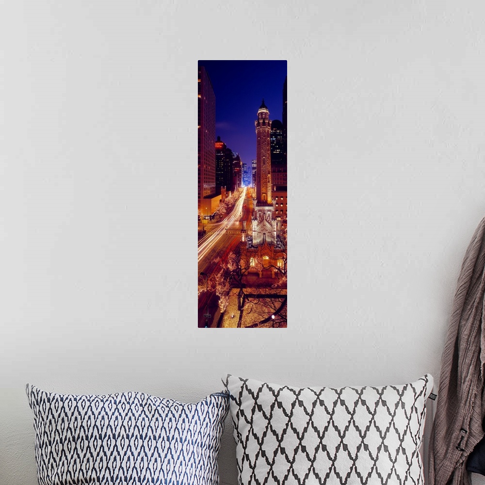 A bohemian room featuring Buildings lit up at night, Water Tower, Magnificent Mile, Michigan Avenue, Chicago, Cook County, ...
