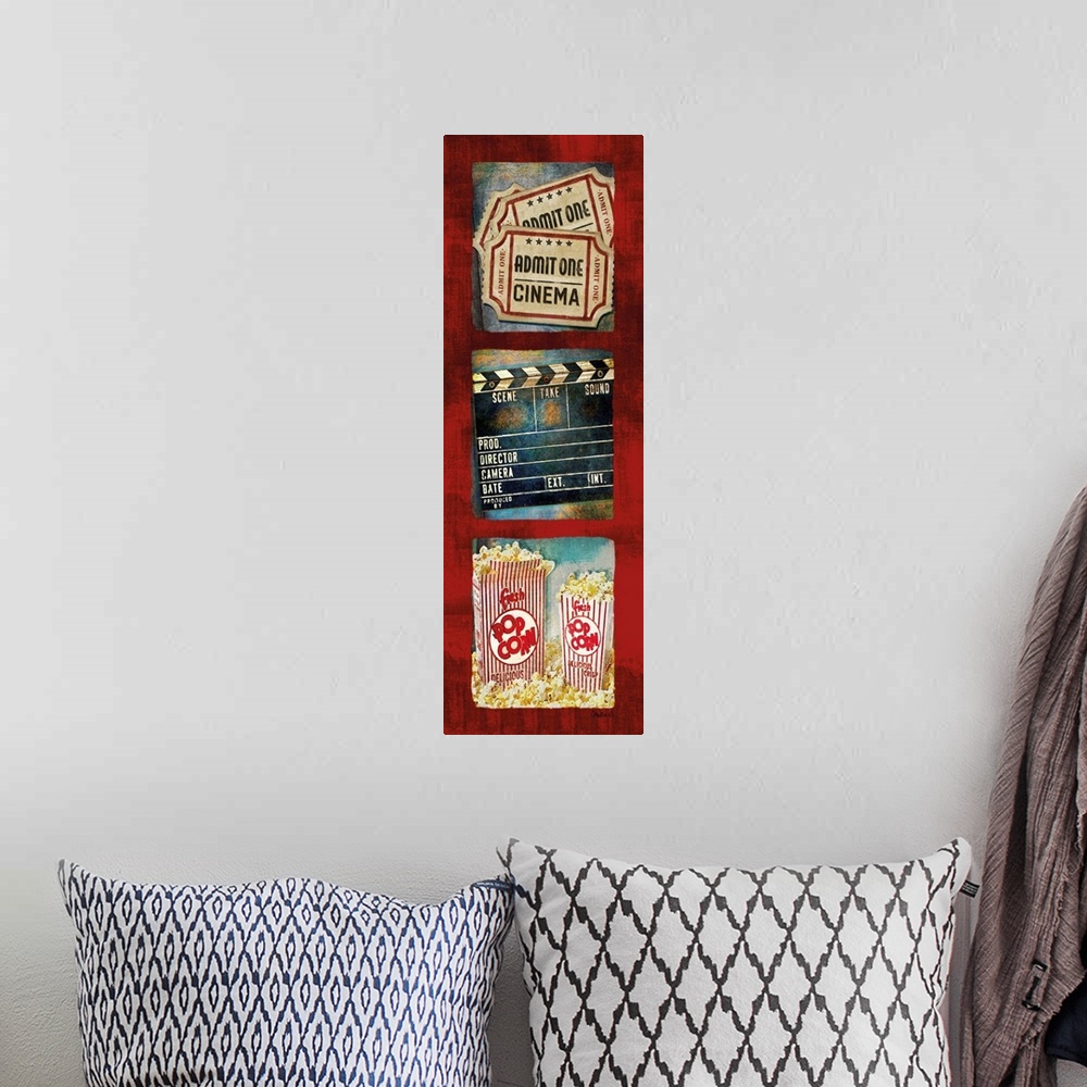 A bohemian room featuring Admit One Movie Triptych