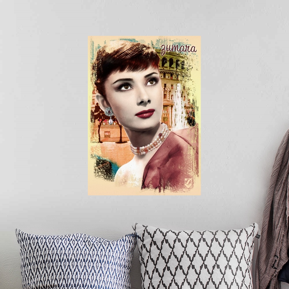 A bohemian room featuring Audrey Hepburn Rome Pearl