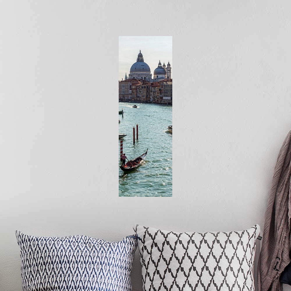A bohemian room featuring Panoramic photograph of gondolas and boats on the Grand Canal with Santa Maria della Salute in th...